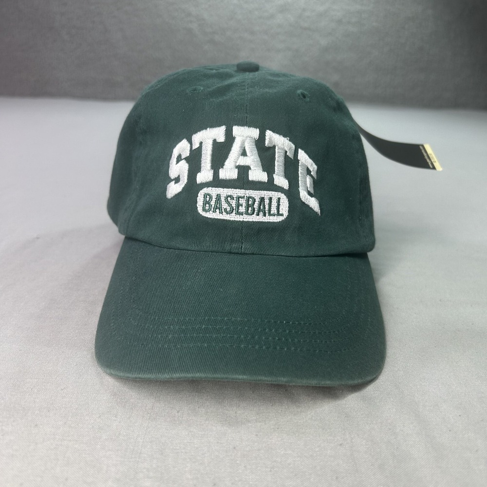 VINTAGE Michigan State Spartans Hat Cap Strap Back One Size Green Mens 90s NEW